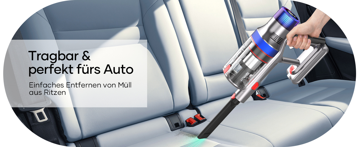 Бездротовий пилосос REBANIC S18 Max з дисплеєм, 600 Вт, 75 хвилин роботи, 58000 Па, об'єм контейнера 2 л, для твердих підлог, килимів, шерсті тварин, блакитний