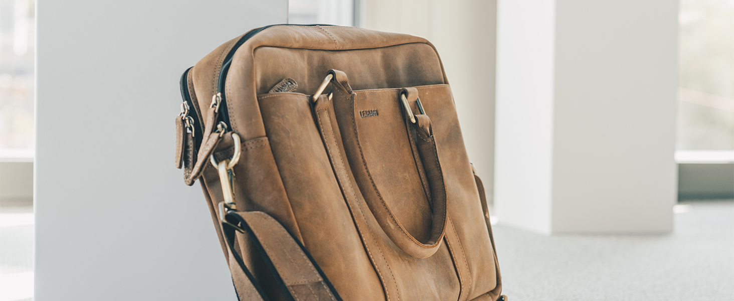 Сумка для ноутбука Leabags Leder Aktentasche (16 дюймів) з натуральної шкіри. Офісна сумка-месенджер через плече для чоловіків та жінок, темно-коричнева