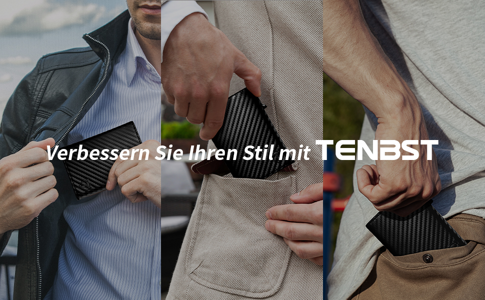 Чоловічий гаманець TENBST з відділенням для монет, преміум якість, RFID захист, slim дизайн, на 8-10 карт, з ковадлинного шкірозамінника, чорний