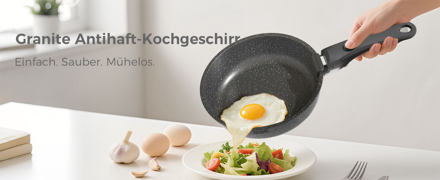 Набір кухонного посуду YASHE 15 предметів: каструлі та сковорідки з гранітно-посудовій поверхні, знімні ручки, складаний, легко миється, сумісний з індукцією, газом та склокерамікою, білий (сірий)