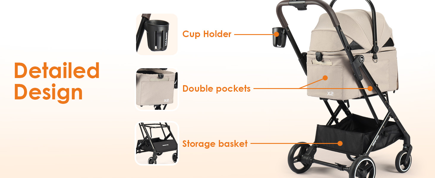 Візок для тварин Beberoad Pets X2: для собак та котів до 20 кг, знімний, складний, водонепроникний, бежевий