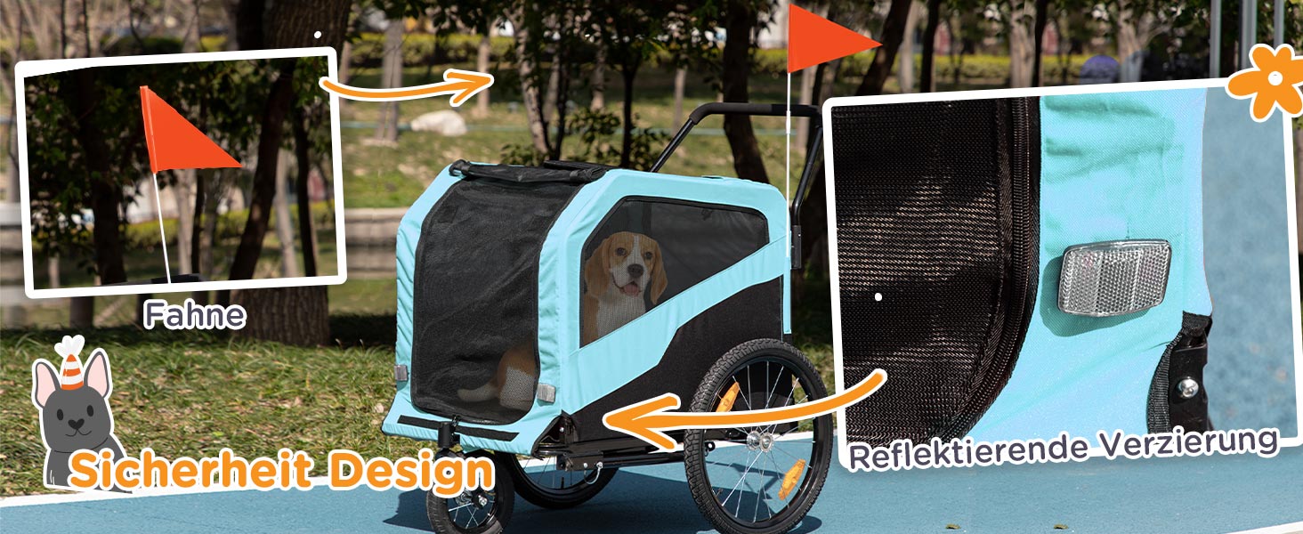 PawHut 2-в-1: Причіп для собак, велосипедний причіп для собак, візок для собак з відбивачами, до 30 кг, для великих собак, Оксфордська тканина, блакитний