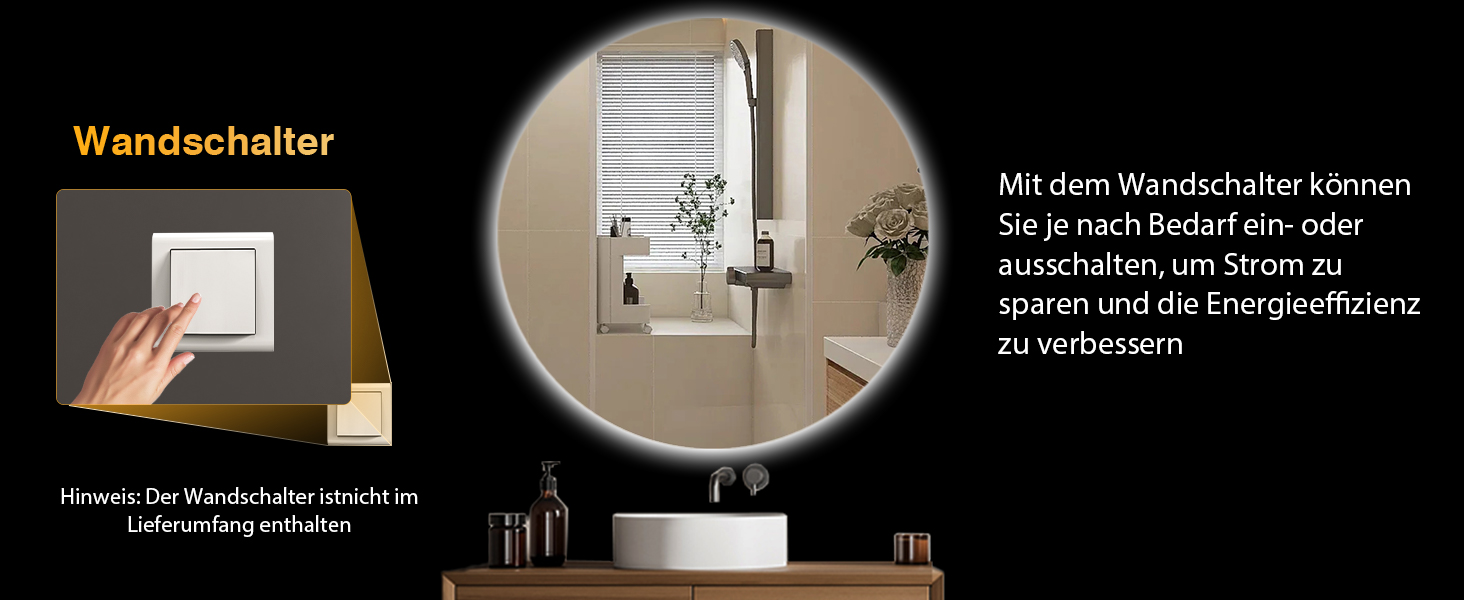 Дзеркало для ванної кімнати з підсвічуванням 70 см, LED дзеркало з підсвічуванням, 3 кольори світла, антизапар, регулювання яскравості, сенсорне управління, функція пам'яті, кругле водонепроникне дзеркало для ванної кімнати IP44 (6500K, 50x50 см)