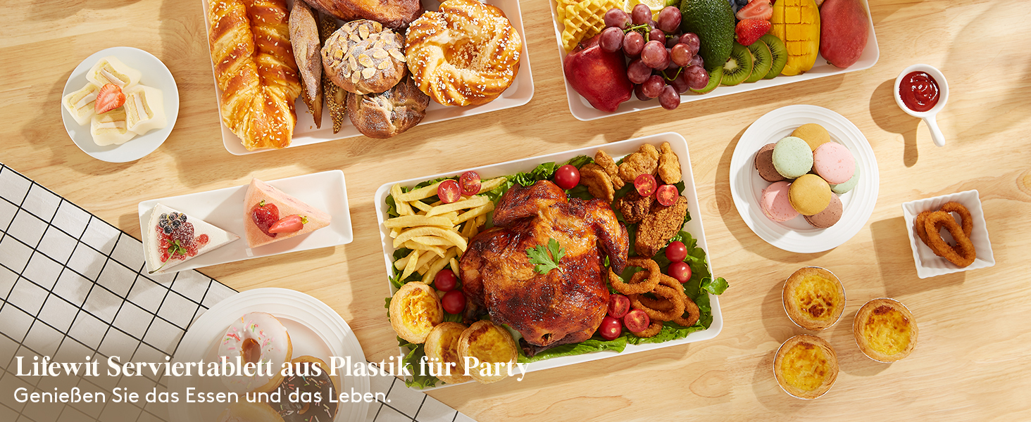 Сервірувальне блюдо Lifewit з пластику, 36,7 x 2 см, велике, набір, BPA-free, багаторазове, для буфетів, свят, пікніків, сніданків та закусок, білий (3)