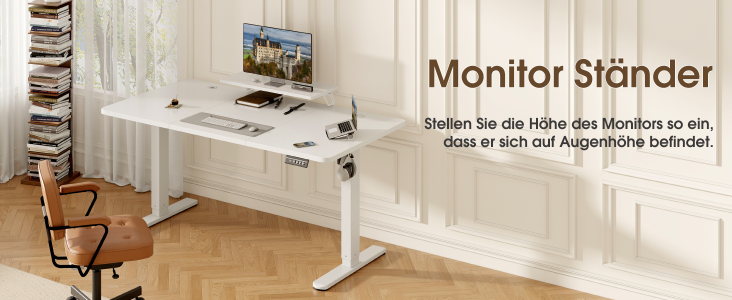 Devoko Electric Standing Desk 160x70cm with Monitor Stand - Height Adjustable Desk with 2 Memory Settings - Ergonomic Sit-Stand Desk (160 x 70 cm)