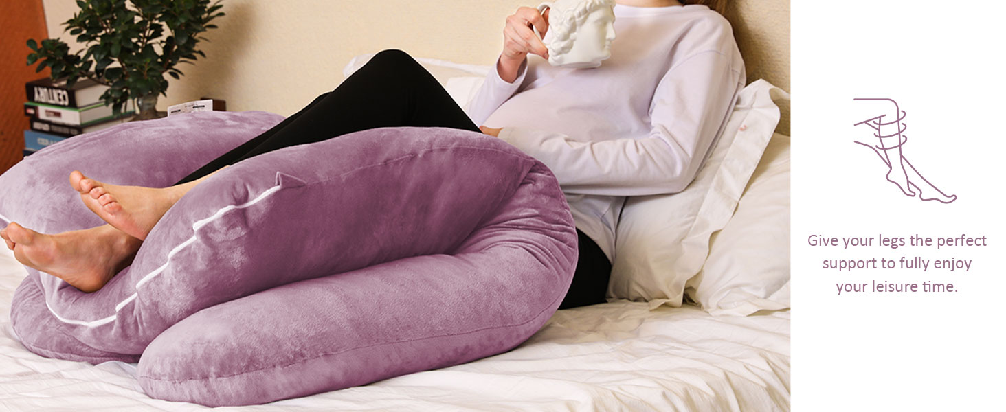 Подушка для вагітних Chilling Home J-подібної форми, подушка для тих, хто спить на боці, подушка для годування, велика подушка для підтримки, подушка для жінок та тих, хто спить на боці (рожевий, сірий)