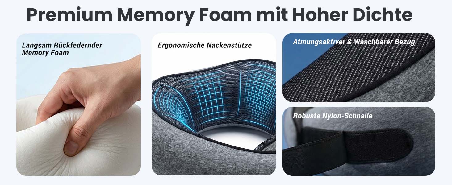 Подушка для подорожей з капюшоном, Memory Foam, темно-сіра. Підтримка шиї для літака, авто та дому