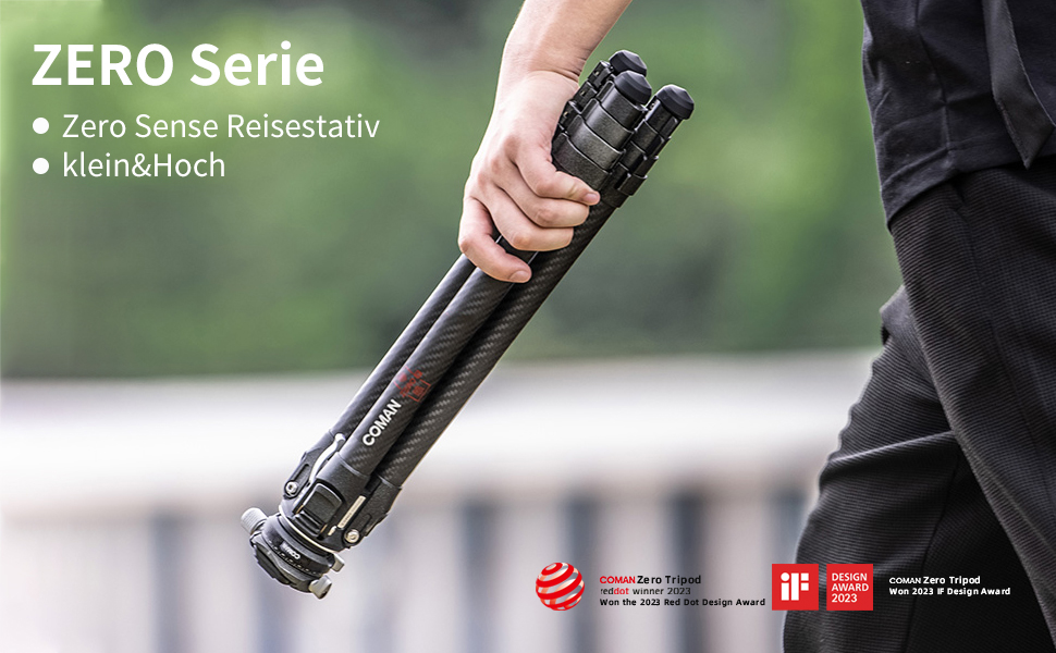 Карбоновий штатив для камери COMAN Zero Y з панорамною кулькою 360° та Arca Swiss, відеоштатив для DSLR, висота 15.3–156.7 см, навантаження до 18 кг