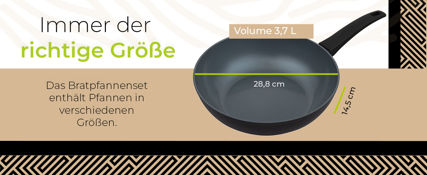 Набір сковорідок Be Living Delight 4 шт. (20/24/28 см + Вок 28 см з кришкою), антипригарне покриття кераміка, для індукційних плит, без PTFE та PFOA, чорний