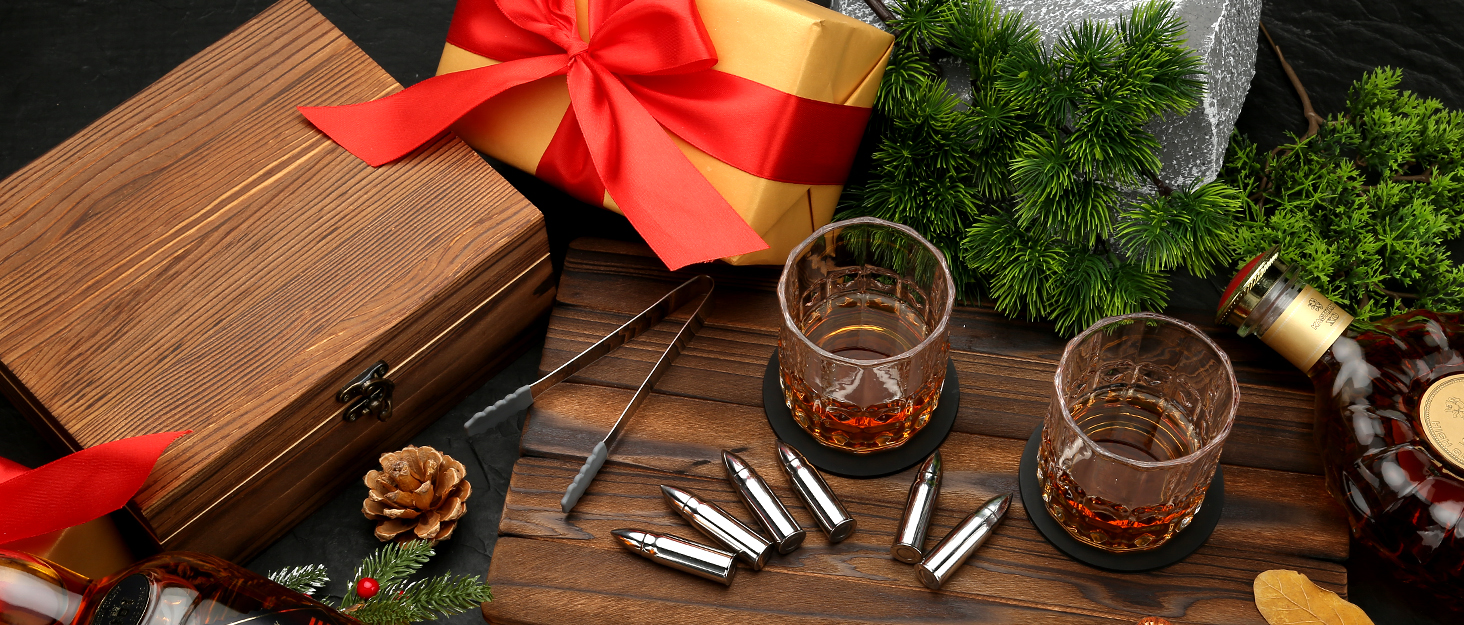 Набір віскі Sovyime: 2 склянки та 6 каменів для віскі. Подарунок для чоловіків, на день народження, річниця, для партнера, батька