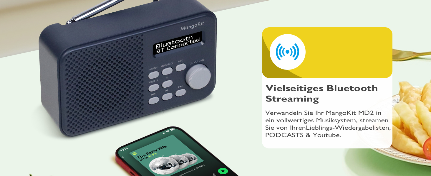 MD5 Портативне DAB радіо зі стерео звуком, Bluetooth 5.3, 2.4