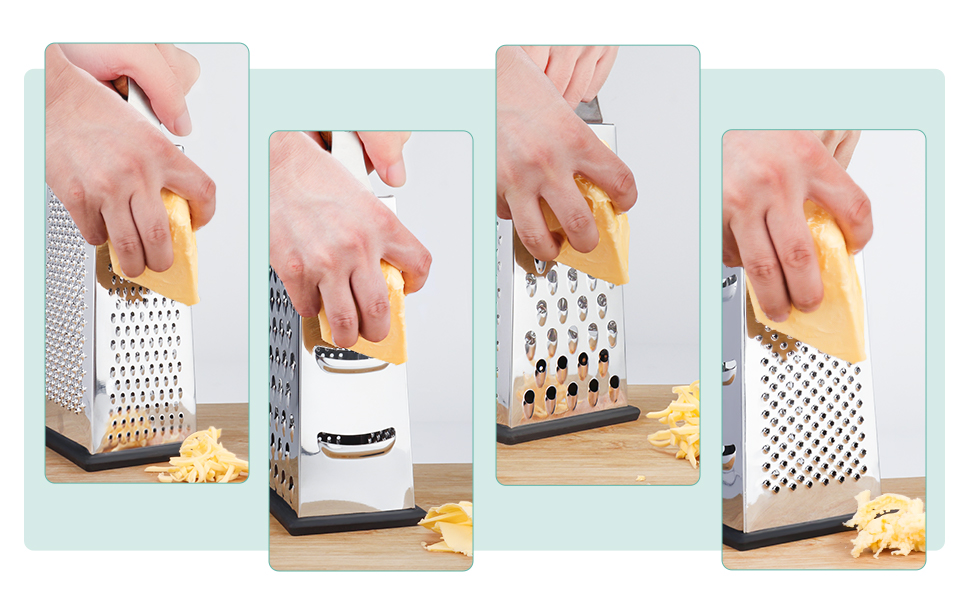 Тёрка для овощей из нержавеющей стали с деревянной ручкой, 4-сторонняя квадратная тёрка для кухни