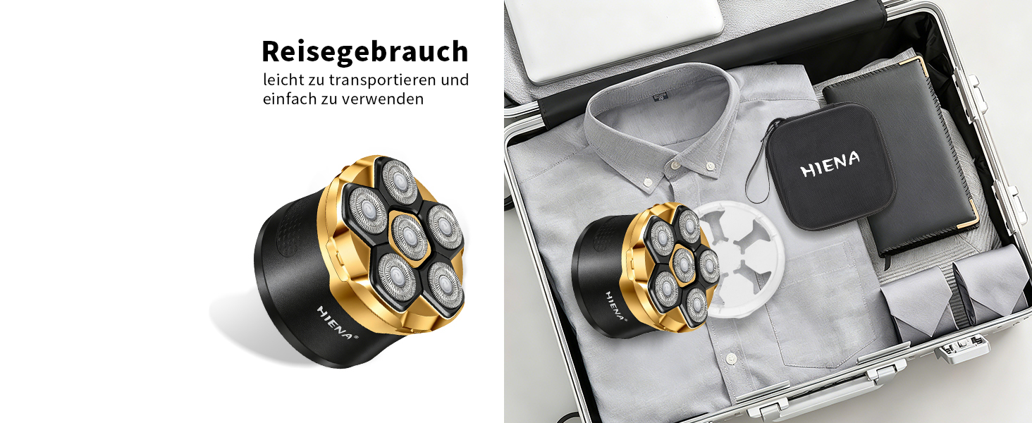 HIENA PRO Машинка для гоління голови чоловіча 6D магнітна, водонепроникна, з підзарядкою Type-C та LED-дисплеєм (Золотий)