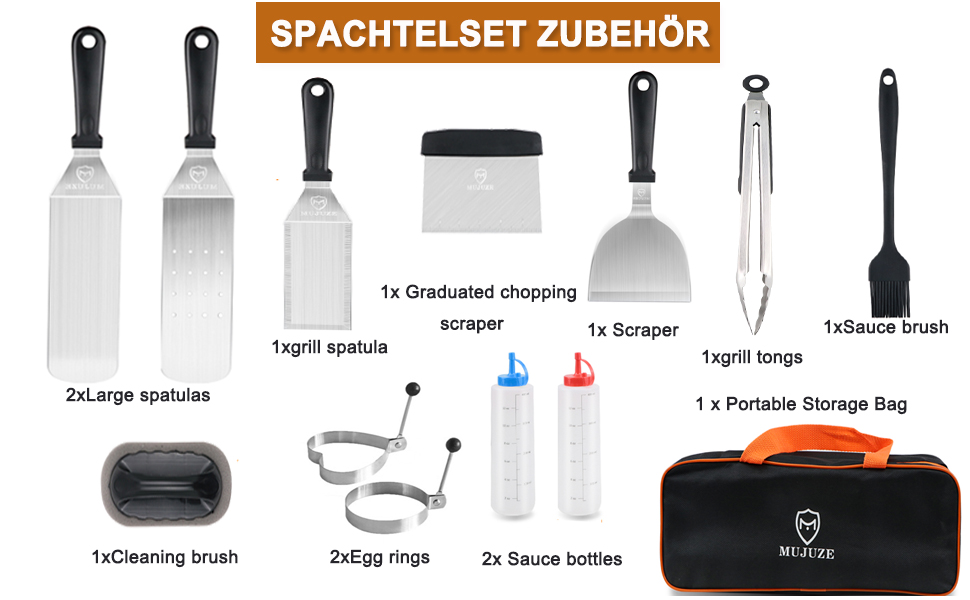 Набір шпатлів для грилю MUJUZE з нержавіючої сталі: аксесуари для планки, тепаньякі та кемпінгу. Подарунок для чоловіків та папи