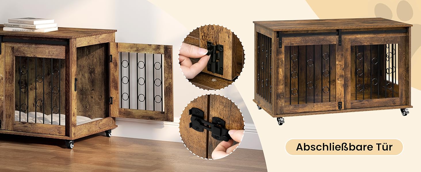 Клітка для собак EUGAD, 100 см, з 2 дверцятами та 5 колесами, для великих, середніх та маленьких собак, декоративна переноска для дому, вінтажний коричневий колір