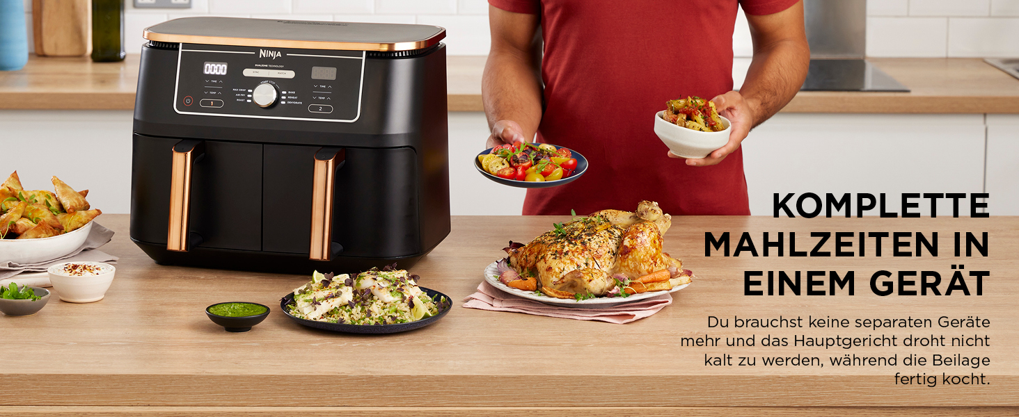 Ninja Foodi MAX Dual Zone Air Fryer - 9.5L, 6-in-1, Copper/Black - AF400EUCP