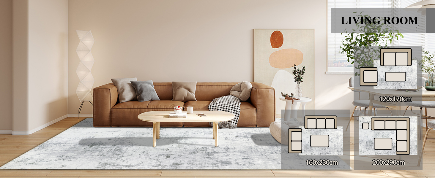 Килим для вітальні 160x230 см, абстрактний, короткий ворс, для спальні, миючий, сучасний, м'який, для дитячої, сірий (160 x 230 см, прямокутний)