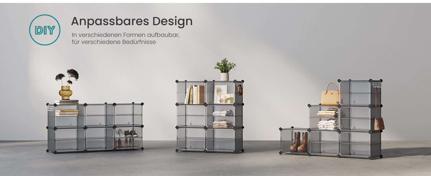 SONGMICS 10-Tier Shoe Rack, Shoe Cabinet, 30 x 40 x 30 cm per compartment, narrow, with doors, steel frame, plastic, for hallway, bedroom, entryway, LPC035B01 (6 compartments (83B x 94H cm), Slate Grey)