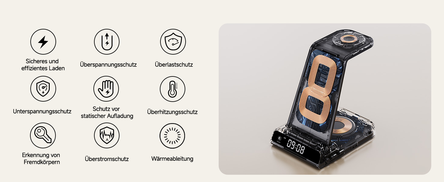 Бездротова зарядна станція 3-в-1 для Apple iPhone 16/15/14/13/12 Pro/Plus, Apple Watch Ultra 2/9/8/7/6/5, AirPods Pro/4/3/2 Tech-Grau