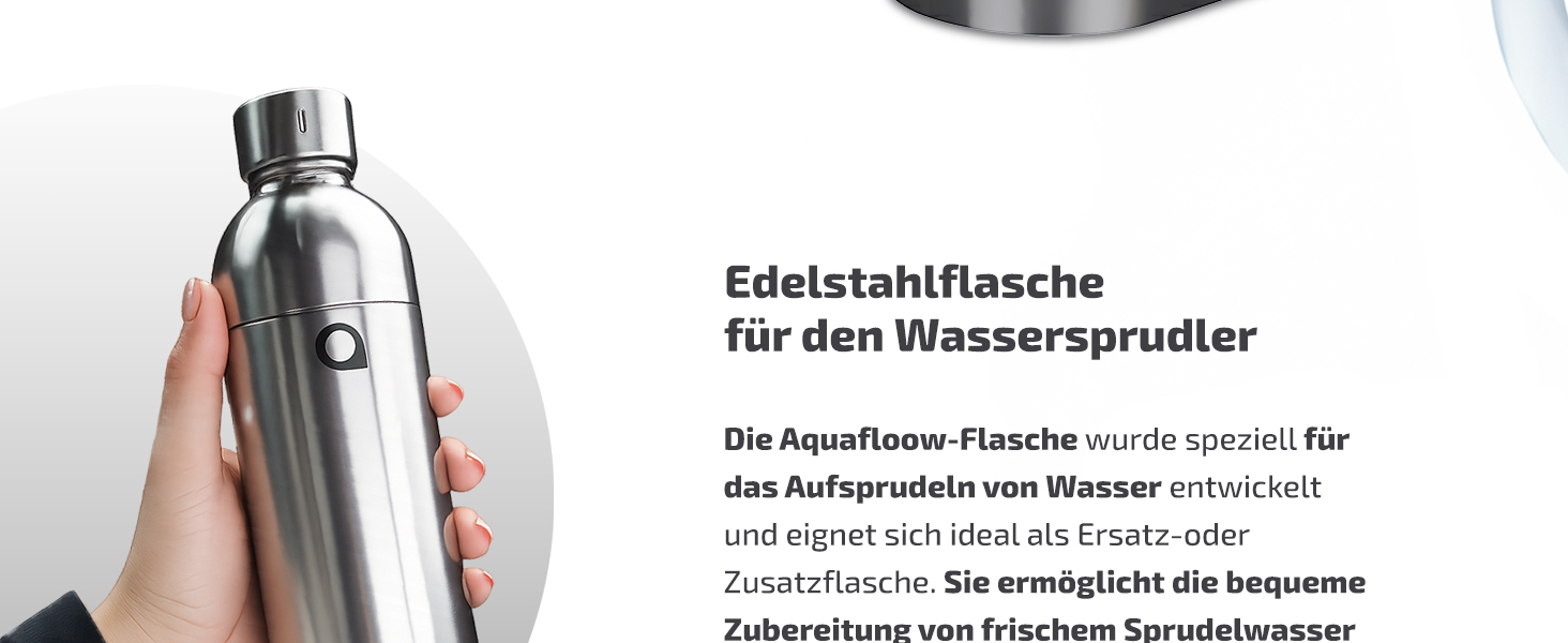 Aquafloow Содовий апарат з нержавіючої сталі для приготування газованої води з CO₂ циліндром (60 л), пляшка 0.8 л BPA-free з нержавіючою основою