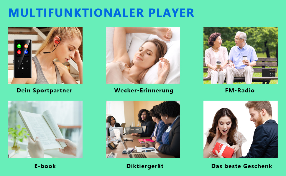 MP3-плеєр AiMoonsa 64GB з Bluetooth 5.2, FM-радіо, HiFi-звук, E-Book, вбудований HD-динамік та функцією запису голосу, чорний