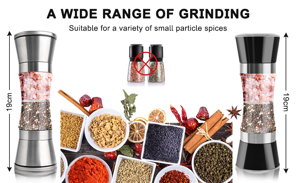 Мельниця для солі та перцю 2-в-1 Cyiecw, ручна, з регульованою керамічною млиночкою, з можливістю поповнення, нержавіюча сталь, срібна