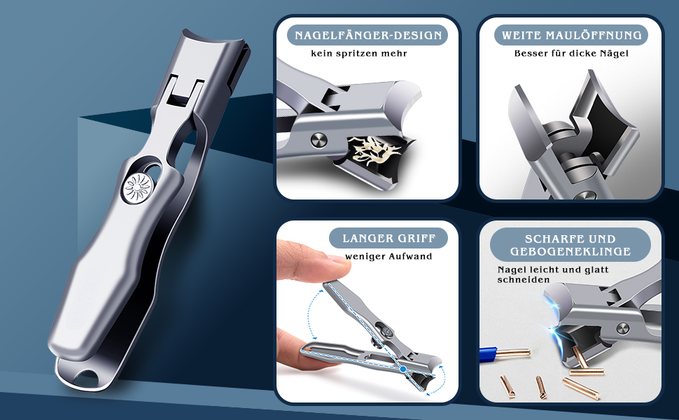 Професійний нігтеріз з контейнером для сміття, DRMODE широким ротом для товстих нігтів, з нержавіючої сталі, для чоловіків