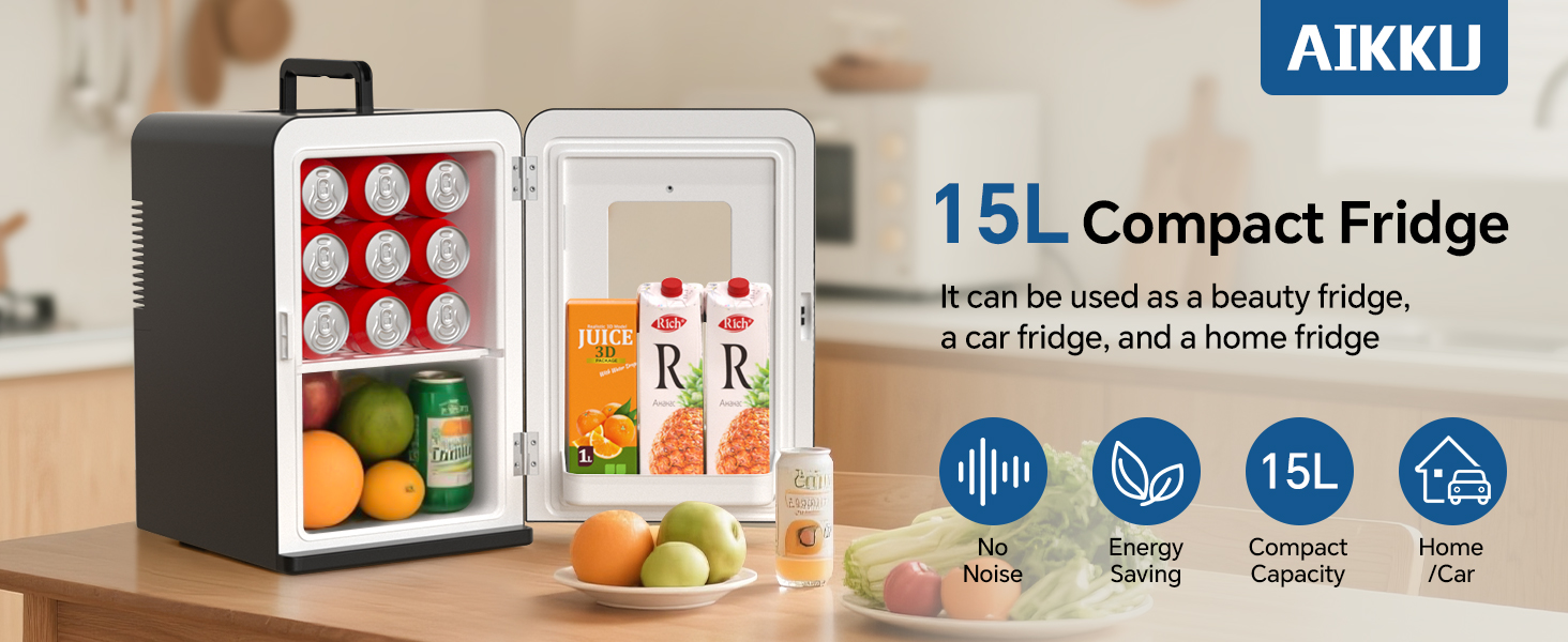 Міні холодильник 2 в 1 з охолодженням та нагріванням, 15L, 12V/220V, для дому, авто, офісу, чорний