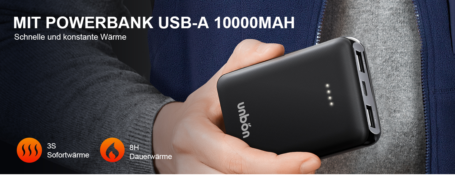 UNBON Гріюча жилетка з флісу, чоловіча жилетка з підігрівом, жилетка з Powerbank 10000mAh USB, 3 режими нагріву, 6 зон нагріву (XXL, Синій)