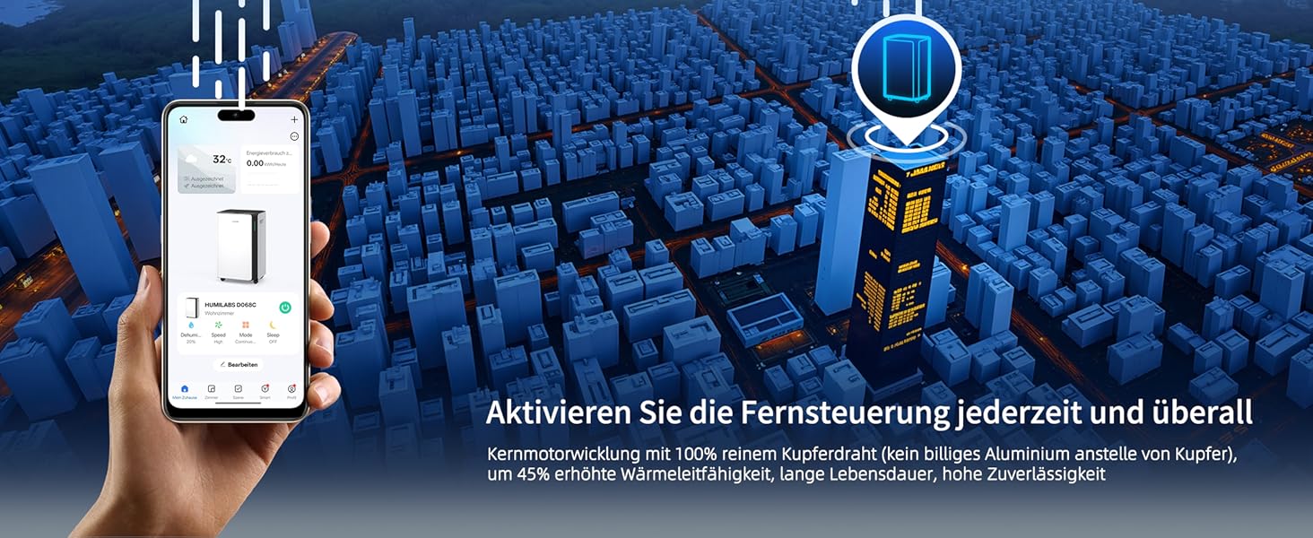 Електричний осушувач повітря HUMILABS 20L з Wi-Fi, для приміщень до 60м², з гофрованим шлангом, 4.5л бак, 3 режими, таймер, білий