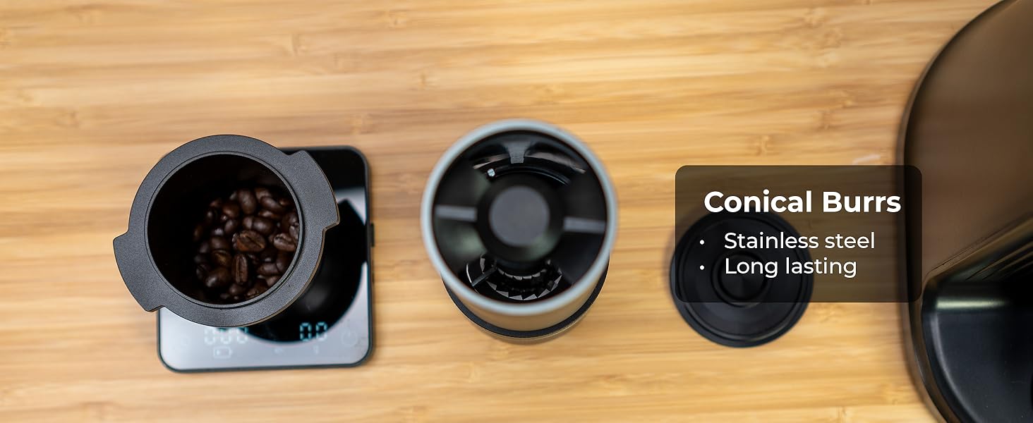 MiiCoffee PT2 портативна електрична кавомолка, USB-C, конічні жорна, алюмінієвий корпус, з щіткою для чищення