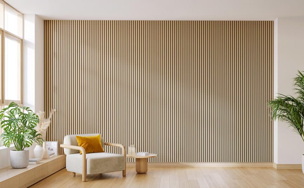 Акустичні панелі Arebos 120x60 см, настінна ламельна панель під дерево для стін та стелі, шумопоглищаючі панелі для покращення акустики приміщення, дуб (набір 2 шт.)