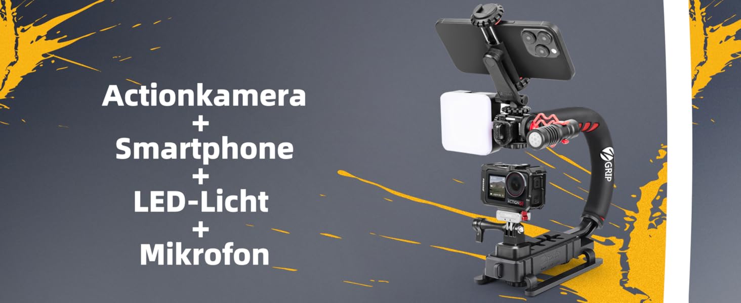 Стабілізатор Zeadio Tripel Zubehörschuh для смартфона з відео-рігом, ручка для камери, екшн-камери, DSLR та смартфонів (Професійний набір)