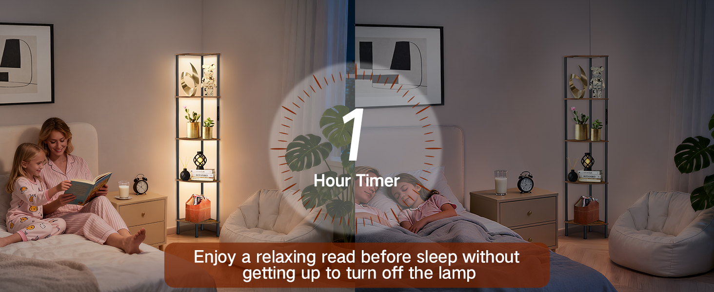 Стійка лампа OUTONLIFE з полицями, LED, 3 режими, регулювання яскравості, пульт, 5 ярусів, для вітальні, спальні, офісу, колір: Rustic Brown