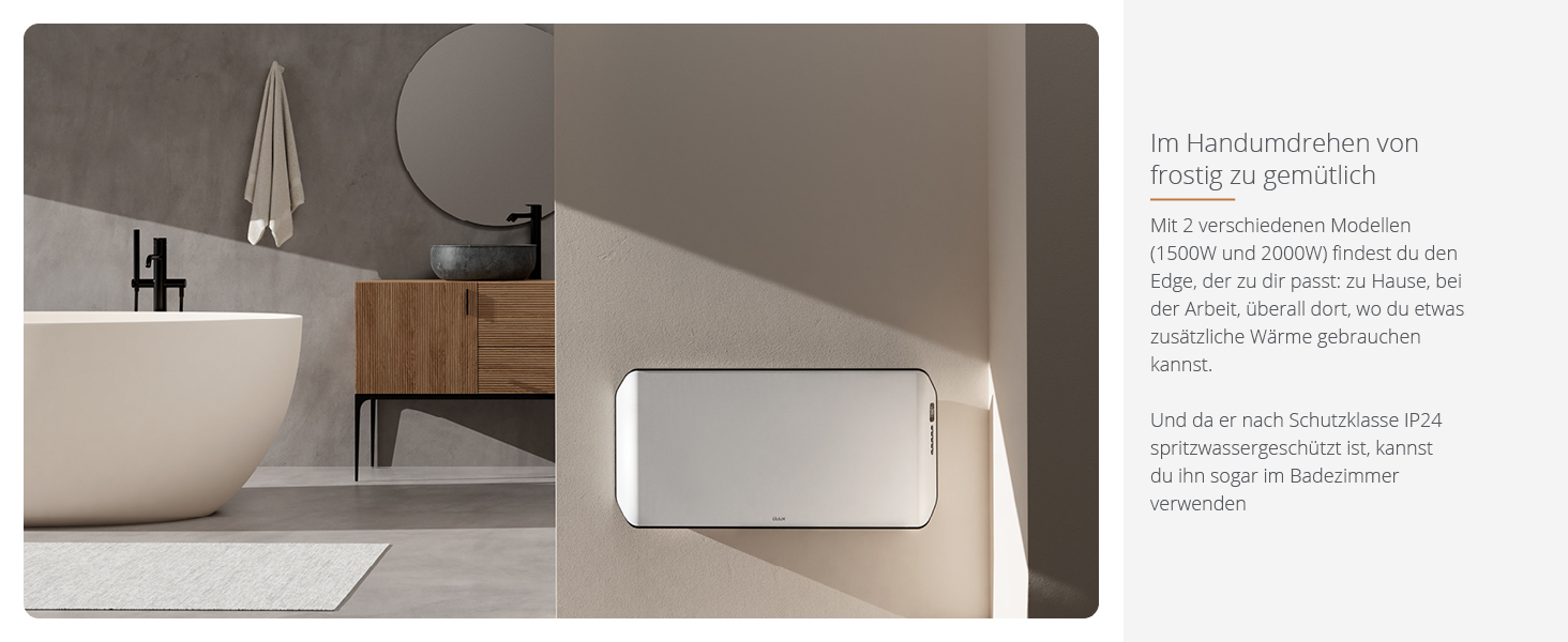 Електричний конвектор Duux Edge Smart 1500W - енергозберігаючий нагрівач для ванної кімнати, з термостатом, для приміщень до 20 м² - сірий