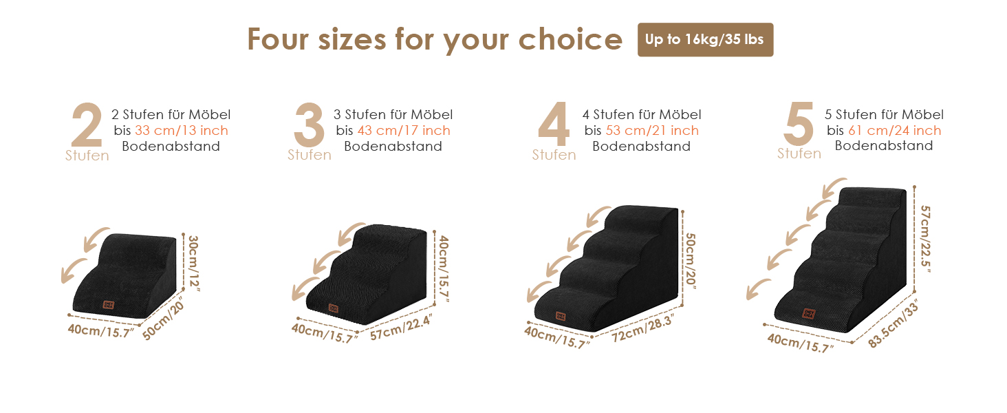 Сходинки для собак EHEYCIGA - 40 см, сірі. Зручні сходи для маленьких собак до ліжка/софи. 3 сходи, неслизьке покриття, миючий чохол. Розміри: 40 x 50 x 30 см