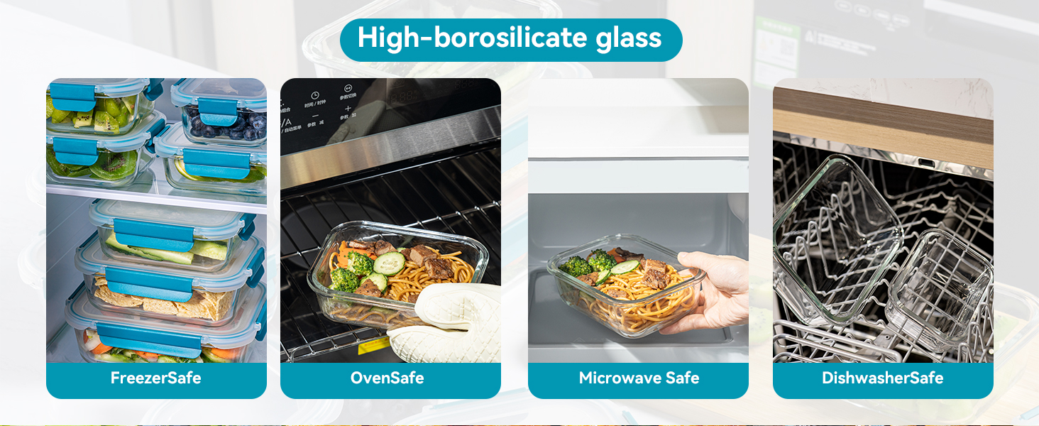 Набір контейнерів для зберігання їжі з боросилікатного скла з кришкою, BPA-free, герметичні, для мікрохвильової печі, духовка, посудомийна машина – контейнери для Meal Prep для кухні, офісу SA178-18PC