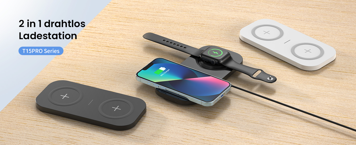 Бездротовий зарядний пристрій JoyGeek 2-в-1 для iPhone, Apple Watch та AirPods (Чорний)