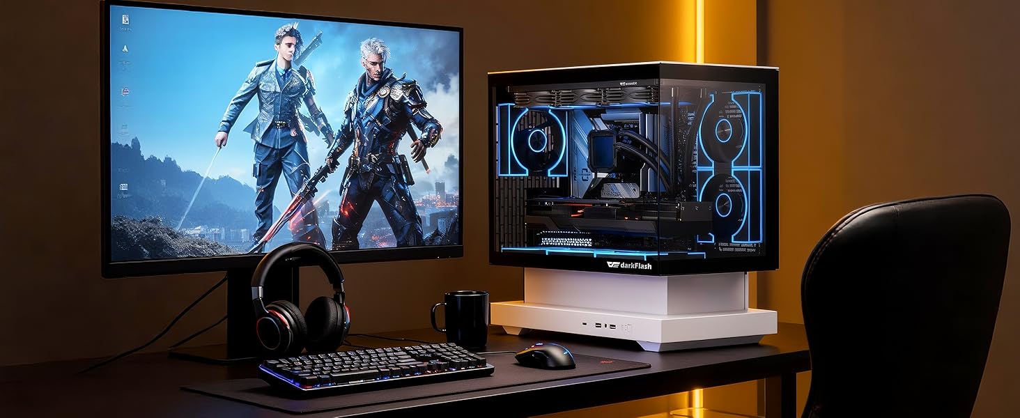 darkFlash FLOATRON F1(2025) - Корпус для ПК Micro-ATX з ефектом левітації, підтримка 360mm AIO, Typ-C, без RGB підсвітки