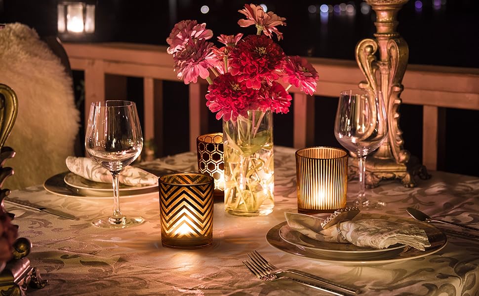 Toptime Tealight Holders, 12 Pieces, Glass Candle Holders for Table Decoration, Romantic Vintage Tealight Glasses with Embossed Dot Pattern, Small Tealight Glass for Wedding, Birthday, Christmas (Gold)