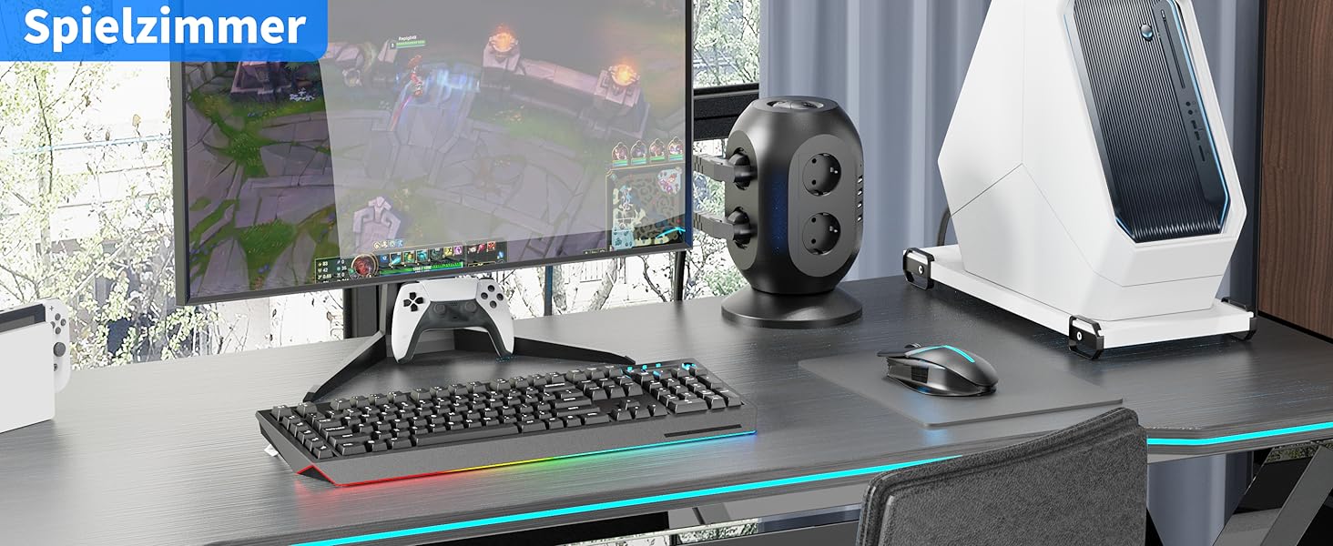 Багатофункціональна мережа живлення Colstar з 4 USB, 8 розеток, захистом від перенапруги, 2м кабелем, для дому та офісу, чорна