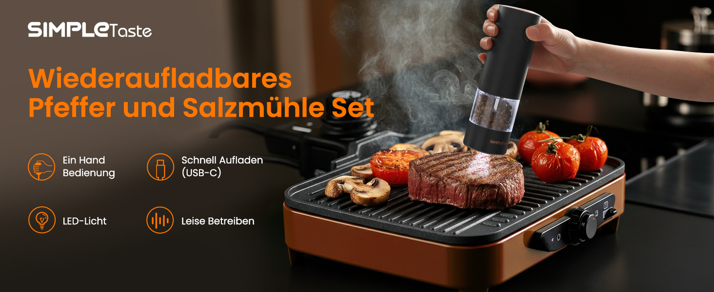 Електричні мельниці для спецій SIMPLETASTE 2 шт. з регульованим керамічним жорном, ABS, працюють від батарейок