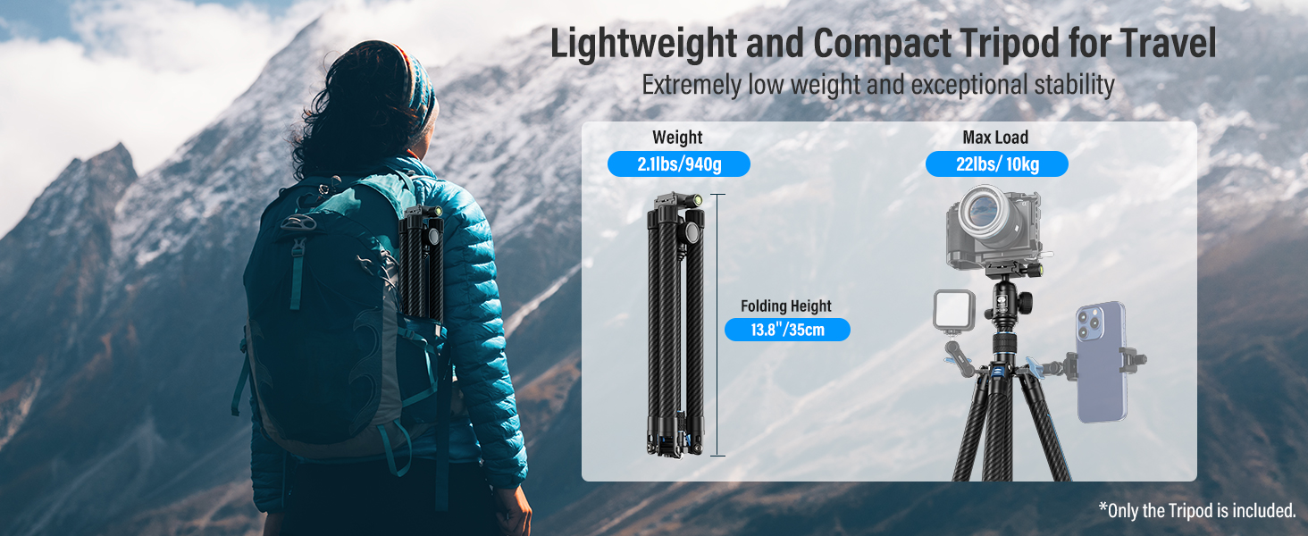 Штатив відео SIRUI Traveler X-III з вуглецевого волокна, 0.95kg, з Fluid-головкою та системою швидкої фіксації Arca Swiss, для DSLR/відеозйомки, реверсивна центральна колона