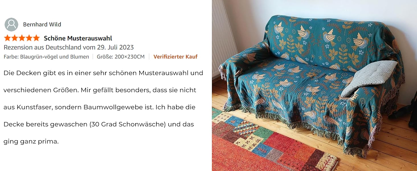 Двостороння бохо-плед блакитно-бежевий з бахромою, 150x200 см, з бавовни. Підходить для дивану, крісла, ліжка. Плед з малюнком птахів та квітів, для відпочинку та перегляду телевізора.