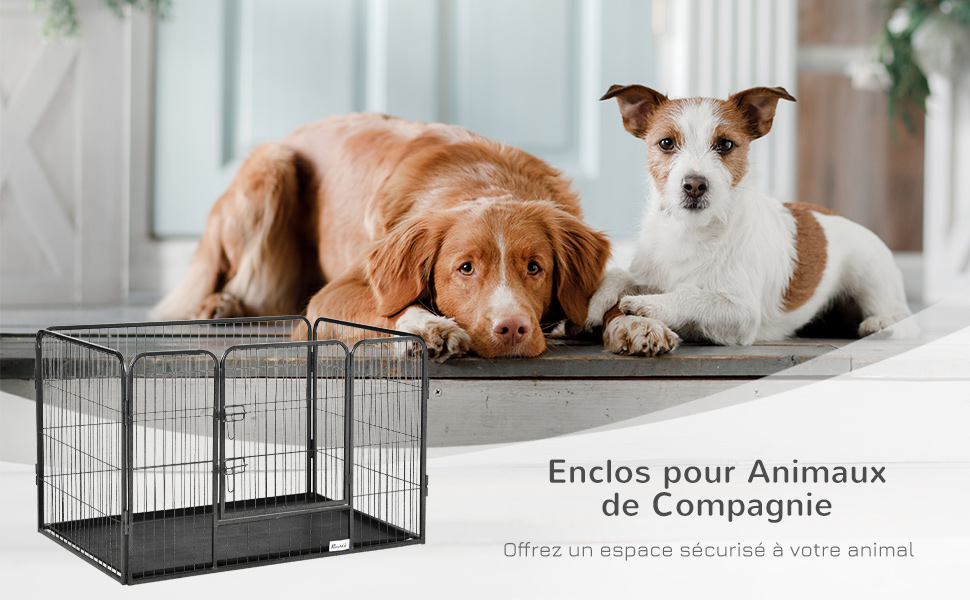 Клітка для собак PawHut з 4 панелями з металевої решітки, з фіксованим дном, для внутрішнього та зовнішнього використання, 109 x 74 x 71 см