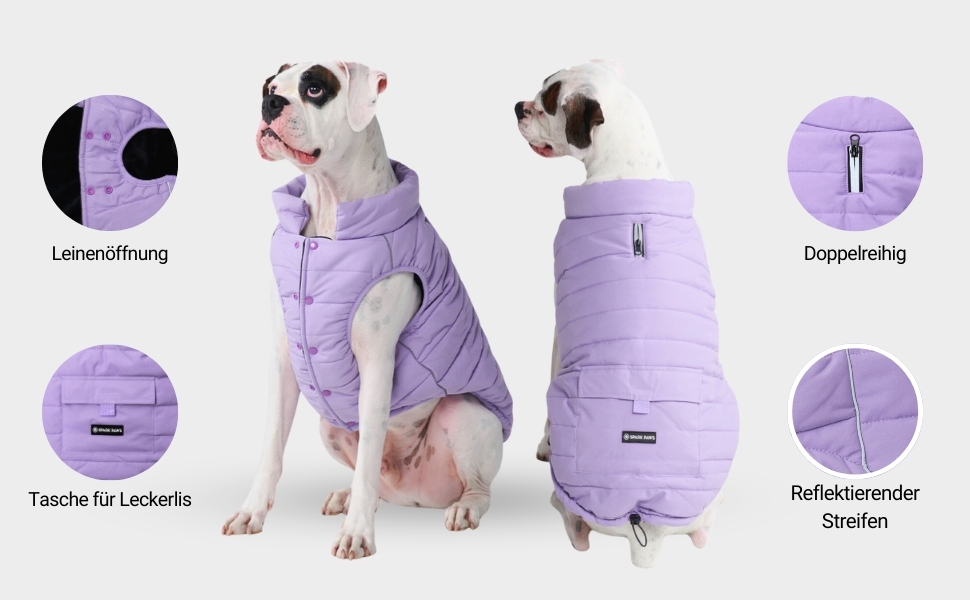 Зимова куртка для собак Spark Paws Warmshield™, теплий фліс, водостійка, вітрозахисна, з відбивачами, для середніх і великих собак, лілова, розмір M (S: 2-5 кг)