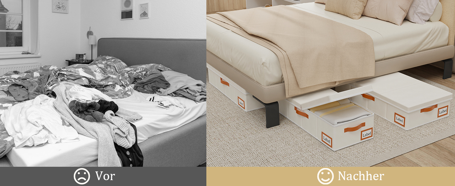 Yawinhe 2 Pack Under Bed Storage Drawers, Clothes Storage with Lid, Foldable Storage Bag with Handles, for Bedding, Blankets, Clothes, 60x30x15cm, Beige