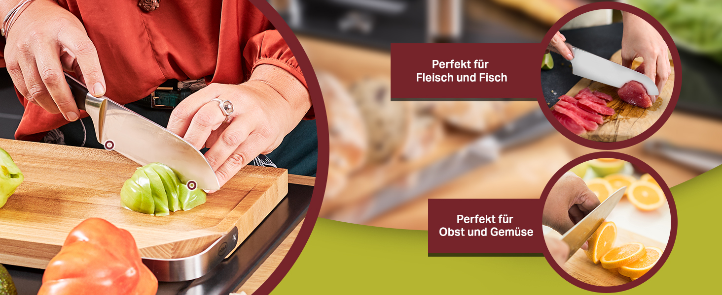 Кухонний ніж Santoku RÖSLE Masterclass 17 см, сталь, дерев'яна ручка, для м'яса, риби та овочів