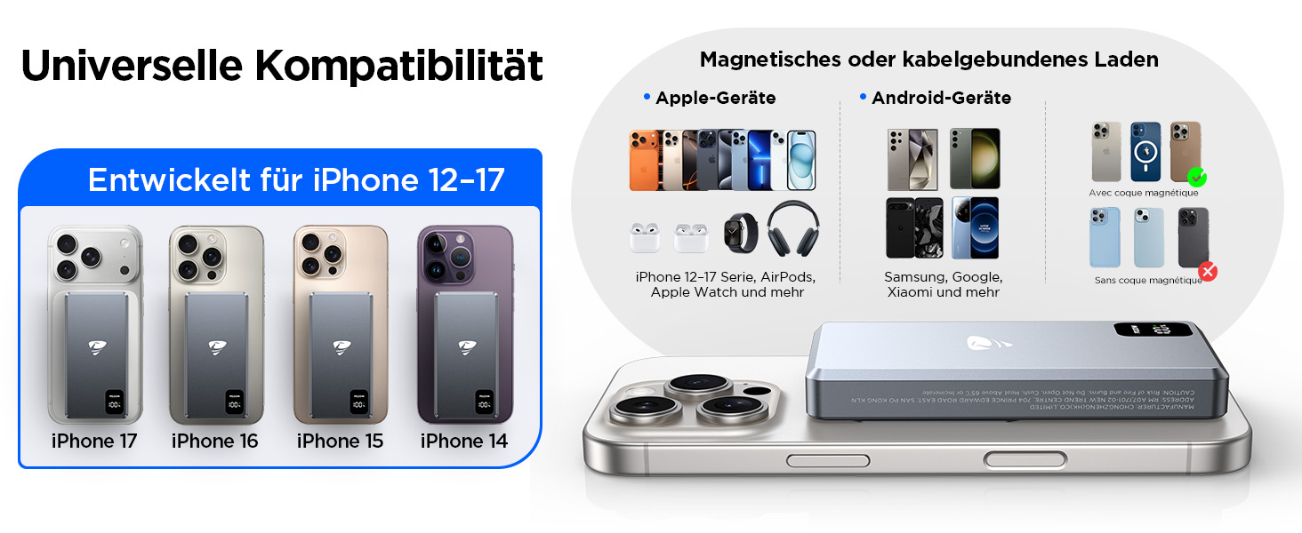 Портативний зарядний акумулятор Powerbank з MagSafe, 5000mAh, 20W PD, 15W Wireless, USB-C, для iPhone, AirPods (Сірий)