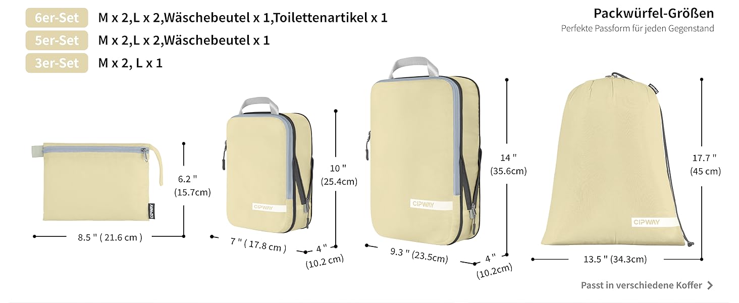 Набір кубиків-органайзерів для подорожей Cipway, 6 шт, білий, розширюваний, ультралегкий